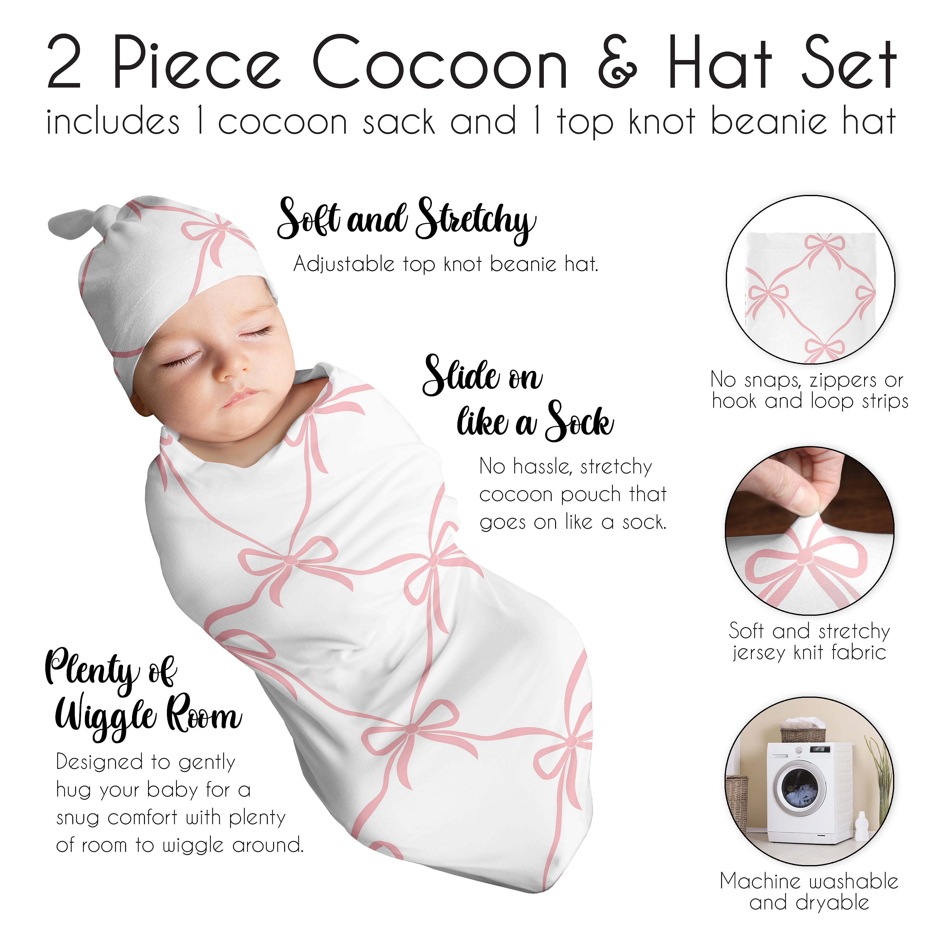 Sweet Jojo Designs Ballerina and Ballet Bows Girl Baby Cocoon and Beanie Hat Sleep Sack Set 2 Piece