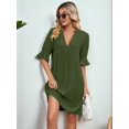 thumbnail image 6 of Shirts Dress for Women V Neck Short Sleeves Casual Flowy Summer Beach Vacation Shifts Green S, 6 of 8