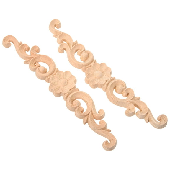 Amosfun 2Pcs Woodcarving Decoration Khaki Flower Appliques for Door and Cabinet Furniture Decor
