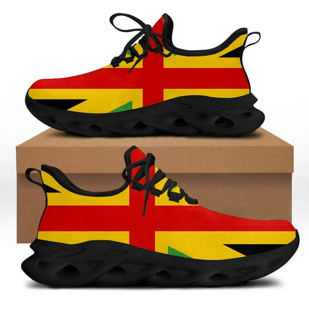 Zapatillas de deporte con plataforma y estampado de la bandera de Jamaica para mujer, zapatos de malla, zapatos planos ligeros con cordones para mujer