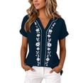 thumbnail image 3 of cocolona Womens Summer Linen V Neck Tops Short Sleeve Embroidery Shirts Trendy Casual Loose Blouses, 3 of 7
