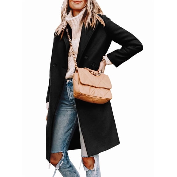 Women'S Winter Coat Casual Notched Lapel Single-Breasted Peacoat Black XXXL