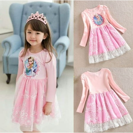 Frozen Princess Elsa Girls Kids Dresses One Piece Embroidery Toddlers Baby Dress