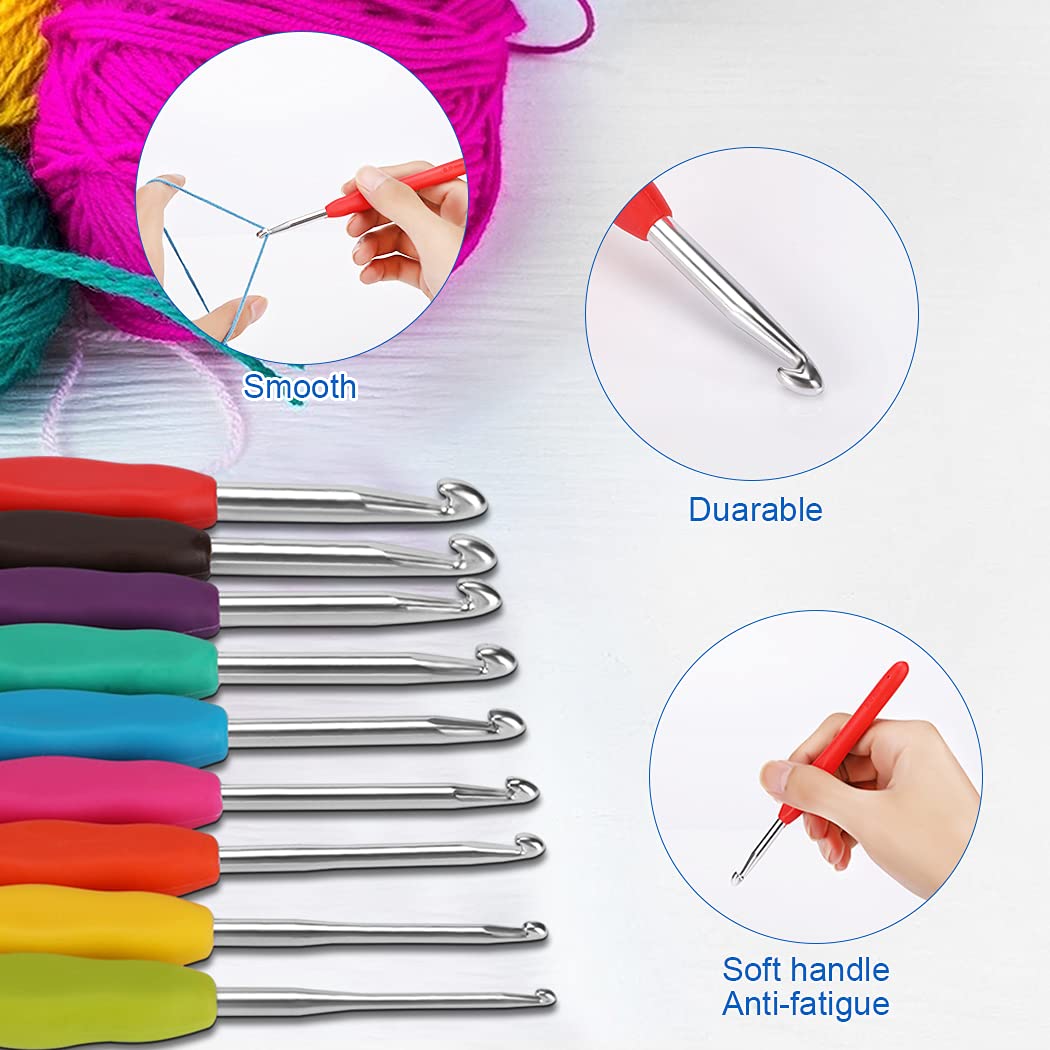 Allnice Crochet Kit Beginners Crochet Hook Set with Case, 67 PCS Portable Crochet Set, Ergonomic Crochet Hooks Include 5 Roll Yarn Knitting Needles and Other Supplies for Beginners Adults