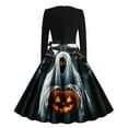 thumbnail image 3 of Halloween Pumpkin Print Dress for Women Vintage Full Skirt Casual Fall Dress Gothic Spooky Holiday Costume, 3 of 3
