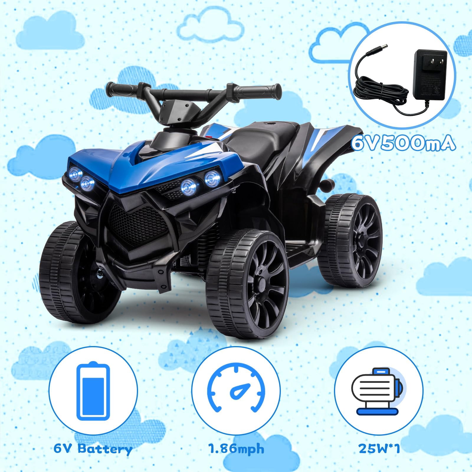 Juiluna Kids ATV 4 Wheeler, 6V Ride on Toy with 1.8MPH Max Speed, Wear-Resistant Wheels, Music & Foot Pedal, Battery Powered Electric Quad Car for Kids Toddlers