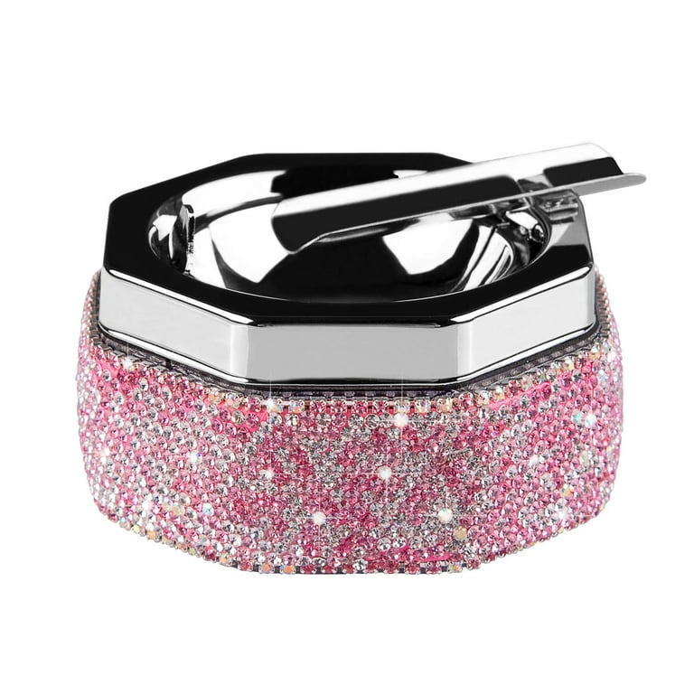 Ashtray,Stainless Steel Ashtray with Lid Bling Crystal Diamonds