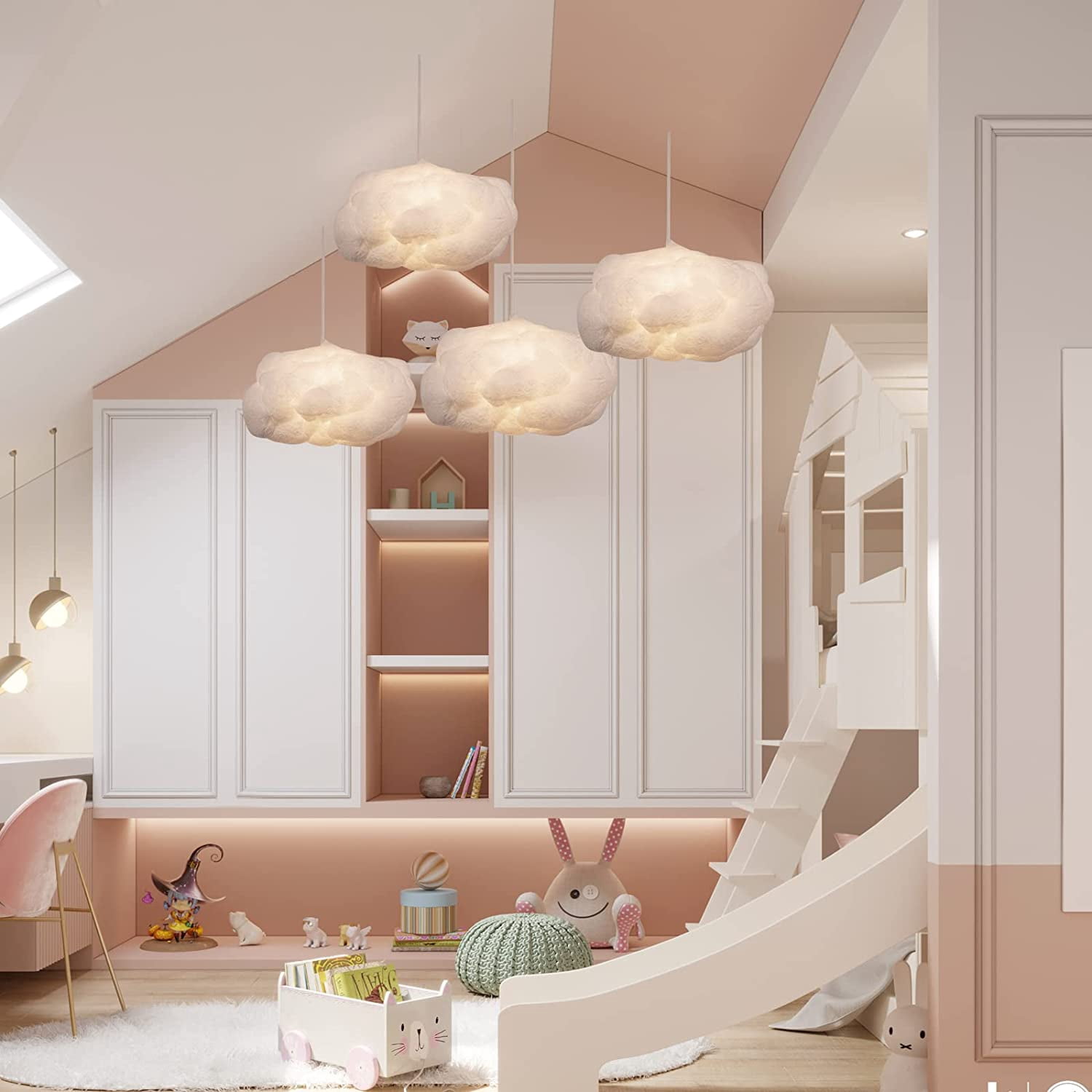 Arturesthome Modern Floating White Cloud Pendant Hanging Light Nordic Cotton Ceiling Light Fixture Girls Children's Living Room Bedroom Hotel Lobby Restaurant Clothing Store Chandelier