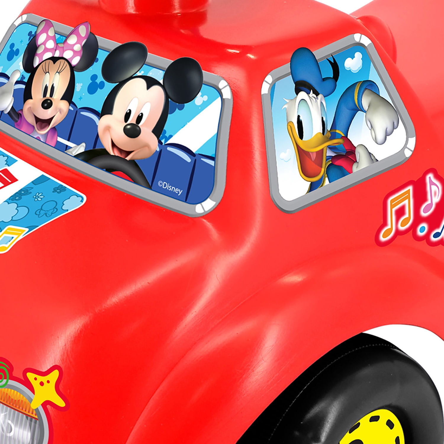 Kiddieland: My First Ride-On - Mickey Mouse - Red & Yellow, Disney Lights & Sounds Foot-To-Floor Vehicle, Spin Roller & Steer Wheel, Toddlers 12-36mo
