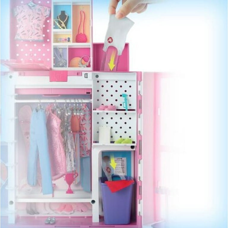 Pink Barbie Mattel 2013 Clear Doors Wardrobe Closet Storage Doll
