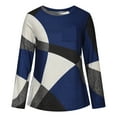 thumbnail image 4 of Homenesgenics Womens Tops under $5 Women's New Color Blocked Printed Long Sleeved T-shirt Round Neck Tops Blue XL, 4 of 7