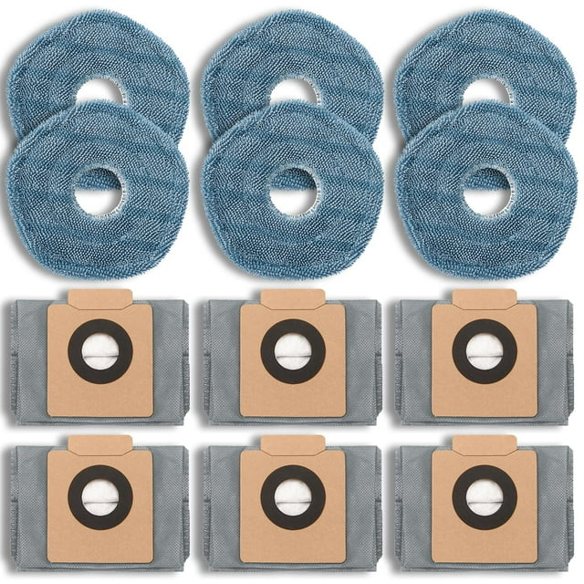 Paquete de 12 piezas de repuesto, bolsas para polvo y mopas para aspiradoras robot eufy X10 Pro Omni, accesorios, estación de vaciado automático, 6 bolsas para polvo y 6 mopas.