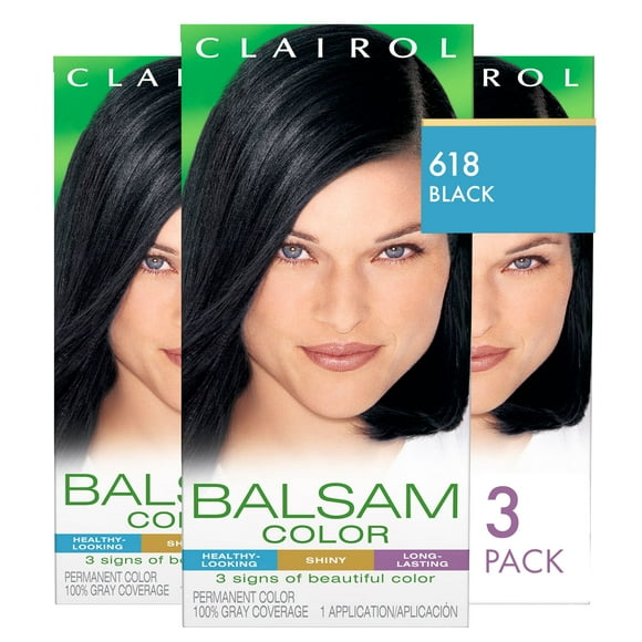 Clairol Balsam Teinture Permanente pour Cheveux, 618 Couleur de Cheveux Noire, Lot de 3