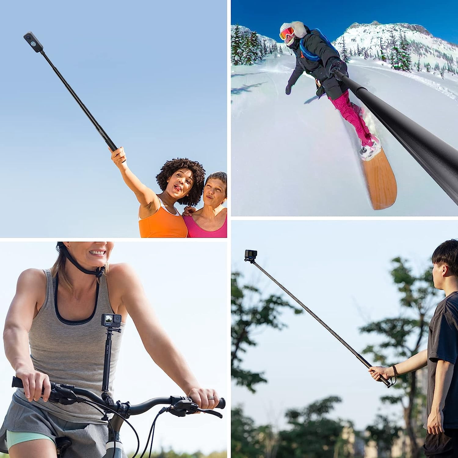 LEWOTE Extendable Selfie Stick Compatible with Insta360 One X2 X3 XR/RS/GO 2 GO 3, Gopro Series,DJI Action Series Monopod Accessories[with Detachable Tripod] (47Inch(120cm))