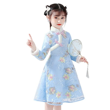 

Zlekejiko Toddler Kids Baby Girls Children Fairy Hanfu Dresses For Chinese Calendar New Year Lined Warm Princess Dresses Embroidery Tang Suit Performance