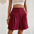 thumbnail image 2 of Womens Shorts Stretchy Summer Solid Color Loose Breathable Semi Elastic Waist High Waist Wide Leg Trendy Casual Shorts S-XL, 2 of 6