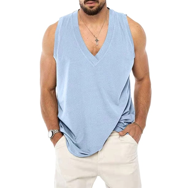 Txlixc Chaleco de cuerpo masculino, cuello V sólido sin mangas Txlixc moda