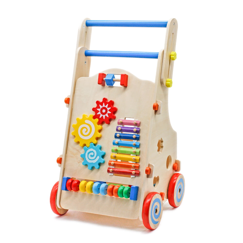 Baby Walker Toy Set, 15'' x 12.6'' x 18'' Adjustable Plywood Learning Toy for Toddler, Activity Center Educational Toys for Boys Girls Toddlers Gifts, Creative and Entertaining, ASTM-Certified, S9370