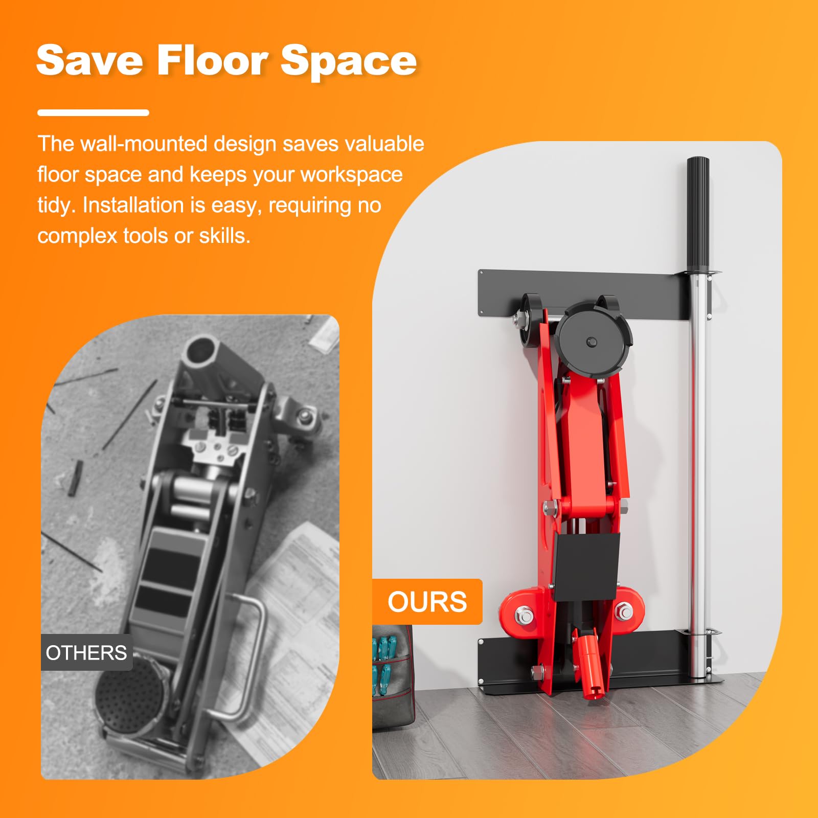 Wall-Mounted Floor Jack Stand Storage Compatible with Racing Jacks From 1.5-3 tons
