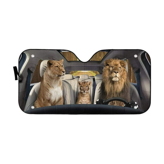 3D Lion Family Windshield Sunshade Universal Fit Cars Suv Truck
