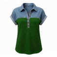 thumbnail image 4 of yillto S-5XL Womens Tops Denim Printed Short Sleeve Blouse Summer Trendy Loose Collared V Neck Plus Size Top, 4 of 5