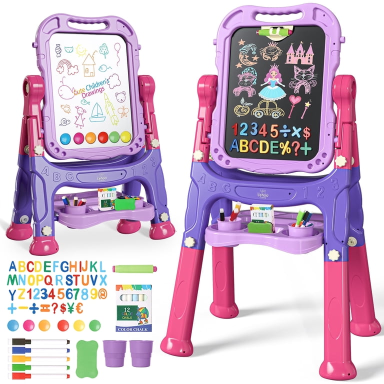 OROLIVING 4-in-1 Adjustable Rotating Art Easel, Purple with Accessories photo 1