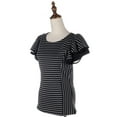 thumbnail image 4 of S/M Fit Black All Over Stripped Layered Bell Sleeve Short Dress, 4 of 5