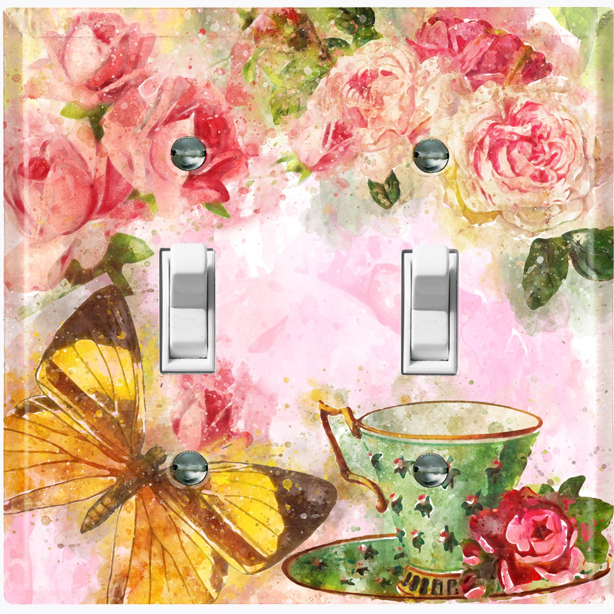 Metal Light Switch Plate Outlet Cover Flower Rose Teacup Metal Light Switch Plate Outlet Cover Flower Rose Teacup