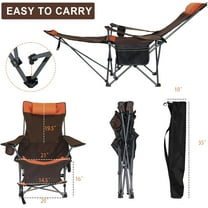 Camping Lounge Chair with Headrest Footrest and Storage Bag, Portable Folding Reclining Camping Chair with Foot Rest for Adults Outdoor Camping Beach Hiking Fishing (Orange Brown)