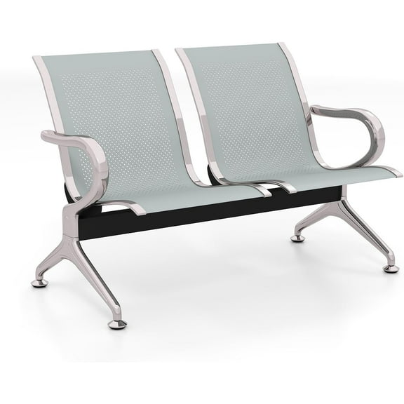 kinbor Waiting Room Chairs - Durable Reception Bench with Armrests, 2-Seat Office Reception Guest Chairs for Office, Hospital, Airport, Clinic, Bank & Lobby, Silver