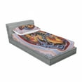 thumbnail image 3 of Ambesonne Flower Fitted Sheet & Pillow Sham Set, Chinese Dragon Mythical, Queen, Yellow Blue, 3 of 3