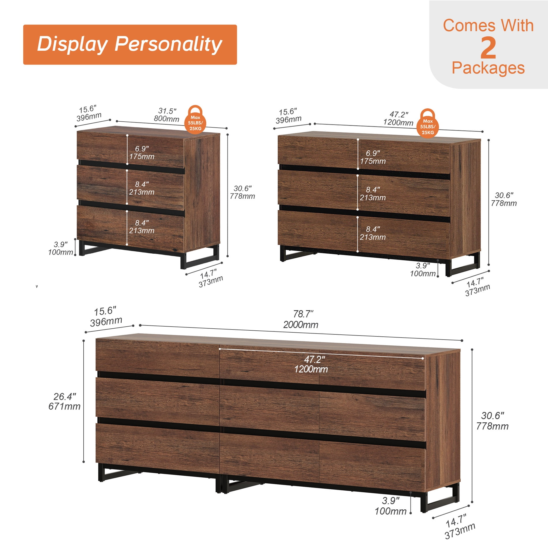 WAMPAT 2 in 1 Dresser for Bedroom, Closet Organizers and Storage with 9 Drawers, Chest of Drawers with Metal Base, Modern Wood Dresser for Bedroom, Light Oak