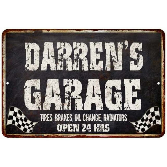 DARREN'S Garage Black Grunge Sign 8 x 12 High Gloss Metal 208120005262