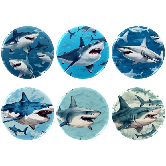 Shark Badges with Pins for Backpacks Parties Ties Hats Corporate Events Personalized Custom Photo Text Logo Button