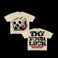 thumbnail image 4 of Camiseta con estampado gráfico de letras de dados de América Y2k Grinch gótico de gran tamaño retro de manga corta con cuello redondo ropa de calle para mujer, 4 of 5