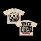 thumbnail image 4 of Camiseta con estampado gráfico de letras de dados de América Y2k Grinch gótico de gran tamaño retro de manga corta con cuello redondo ropa de calle para mujer, 4 of 5