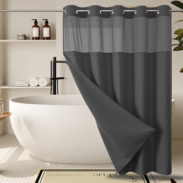 Leodye Rideau de Douche Imperméable 1 Pce - MoonLightBlue Sans Crochet avec Doublure Intégrée, Style Hôtel-71 x 74 Po