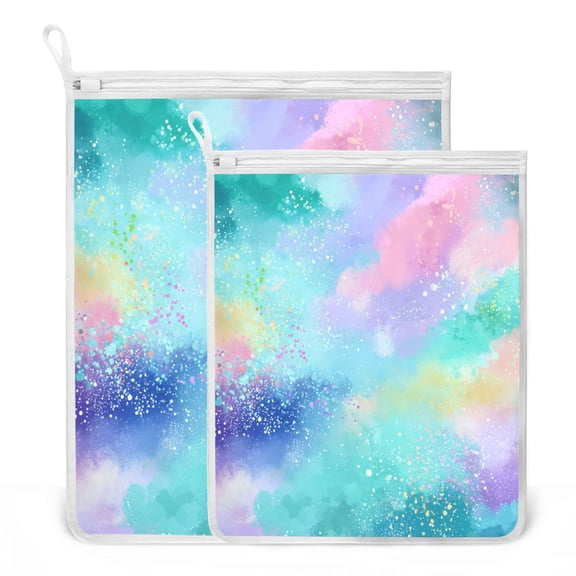 2 Pack Mesh Laundry Bags Dreamy Pastel Splatter Design Durable Polyester Wash Bags with Zipper 2 Sizes Reusable Delicates Bag for Washing Machine Travel Storage