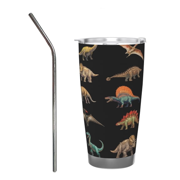 20oz Dinosaur Tumbler Insulated Car Cup Jurassic Animal Travel Coffee Cup Gift for Kids and Dino Lovers with Stainless Steel Straw