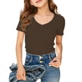 thumbnail image 2 of Girls T Shirts Short Sleeve Ribbed V Neck T Shirt Comfortable Casual Tops For Big Kids And Tweens Soft Breathable Daily Wear, 2 of 8