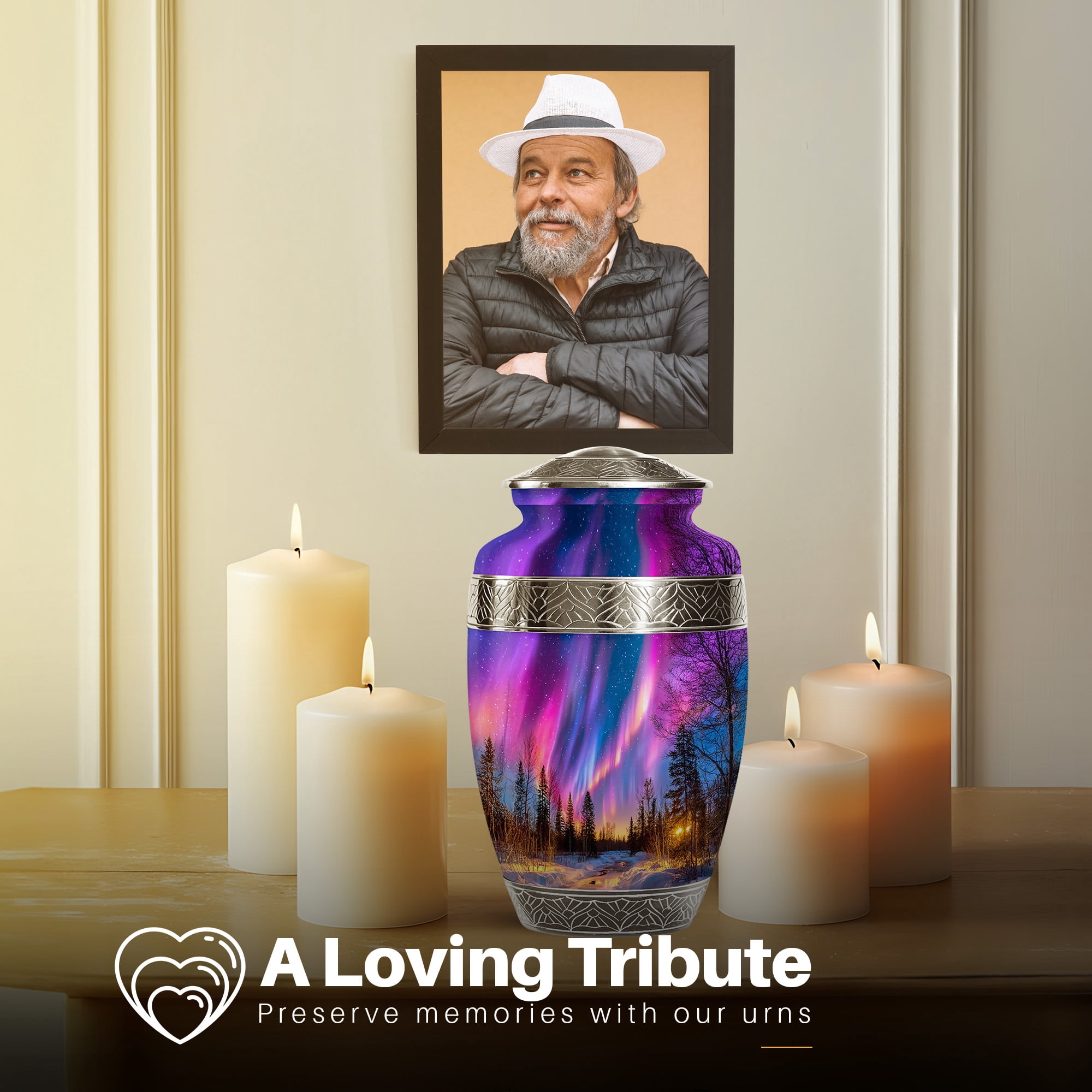 YATSKIA Northern Lights Large Funeral Urn for Ashes Adult Brother and Sister, Decorative Cremation Urns for Human Ashes Adult , (200 Cubic, Large 10 Inch)