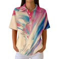 thumbnail image 2 of Summer Polo Shirts for Women Waffle Vintage Texture Abstract Oil Painting Print Golf Shirts for Women Short Sleeve Button Down Collar Fashion Clothing Blouse Pink S, 2 of 5