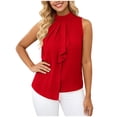thumbnail image 2 of Women's Elegant Sleeveless Blouses Tie Back Pleated Dressy Work Tops Business Casual Outfits Ruffle Trim Mock Neck Sleeveless Summer Blouses Shirts Tank Tops, 2 of 7
