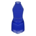 thumbnail image 4 of zdhoor Womens Rhinestones Latin Dance Leotard Halter Fringed Cocktail Dress Ballroom Rumba Dance Royal Blue M, 4 of 5