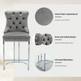 thumbnail image 5 of 25" Counter Height Bar Stools Set of 6, Velvet Counter Stools for Kitchen Island, Tufted High Chair with Backs, Fabric Upholstered Modern Barstools for Pub Cafe, Chromed Metal Legs (Gray, 6Pcs), 5 of 12