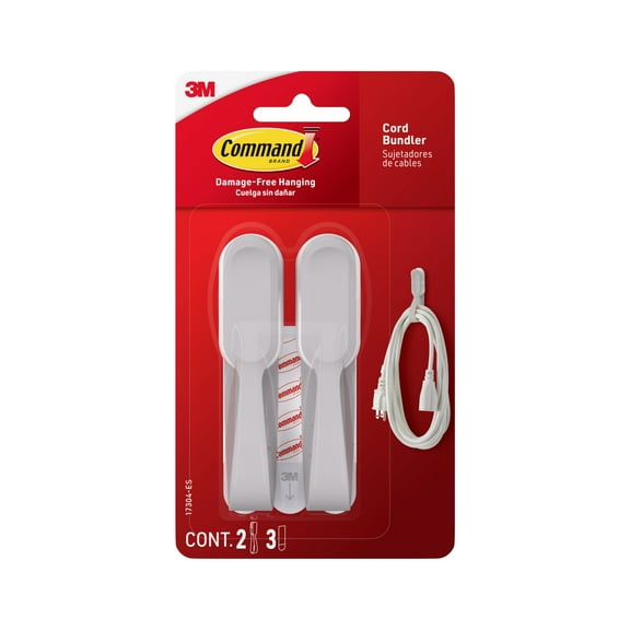 Command Cord Bundlers, Gray, Damage Free Organizing, 2 Cord Bundlers and 3 Command Strips