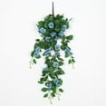 thumbnail image 3 of HAOSHICS 2Pcs Artificial Rose Vines Flowers Hanging Plant Flowers Fake Rose Heads Green Plant Hanging Silk Rose for Wedding Garden Wall Decoration (Blue), 3 of 4