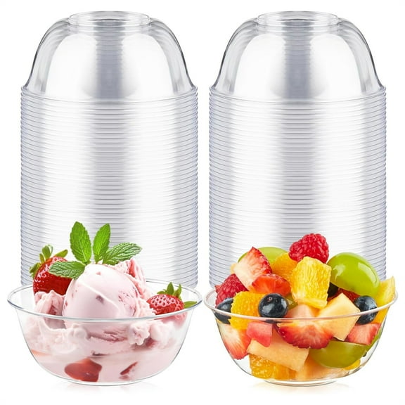 Scheam Disposable Plastic Serving Bowls 20 Pcs Clear Hard Dessert Bowl Crystal Small Fruit Bowl Snack Ice Cream Salad Soup Container,for Wedding Birthday Party Buffet Picnic 10 oz