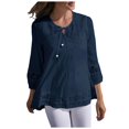 thumbnail image 1 of Blusa vintage de encaje con parches para mujer: cuello en V con lazo, manga 3/4, bordado, color liso, estilo retro/casual, verano, 1 of 5