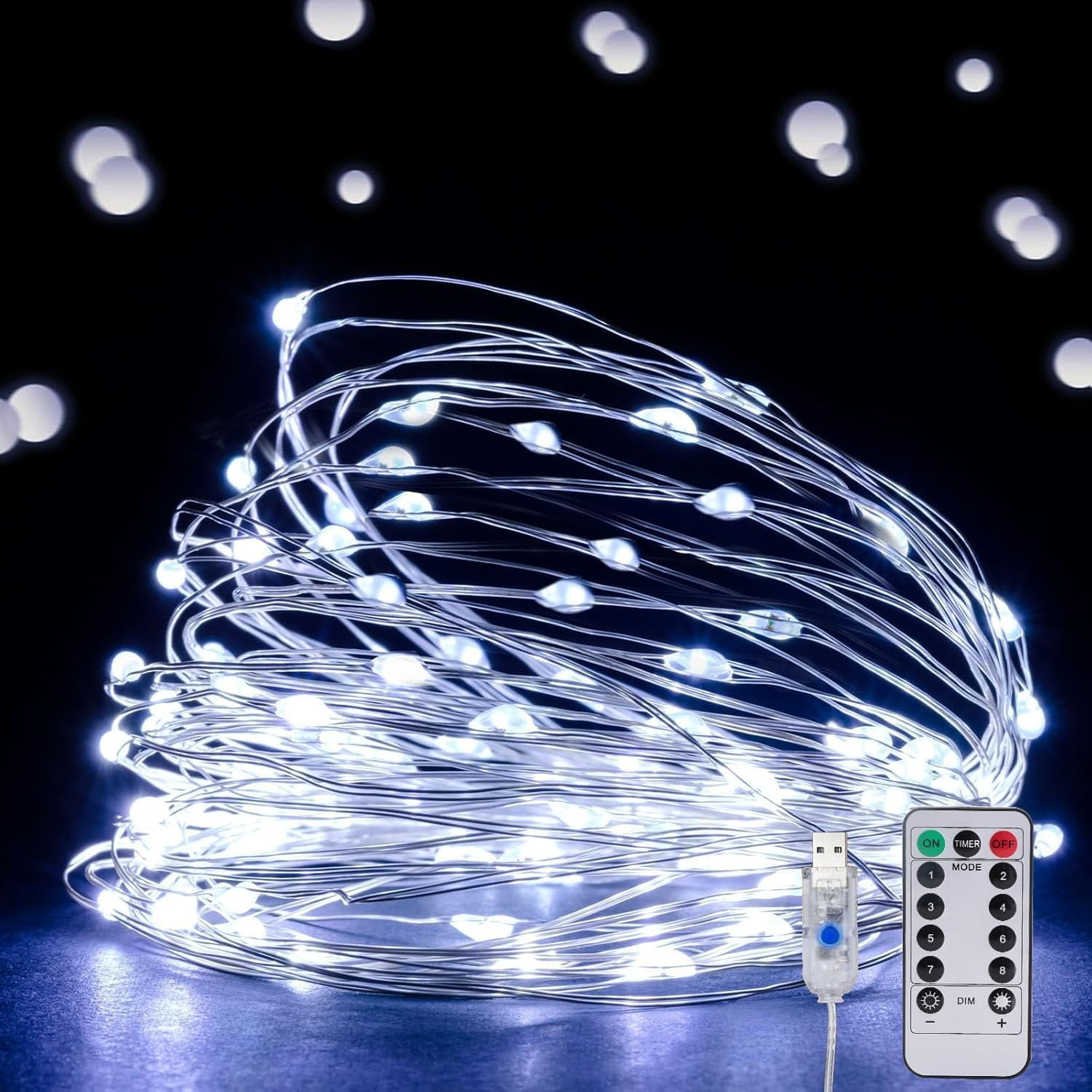 String Lights, USB Fairy Lights Plug in with Remote & Timer 66 ft 200 LED Twinkle String Lights Silver Wire Lights 8 Modes Outdoor Indoor Waterproof Starry Lights DIY Party Wedding, Warm White